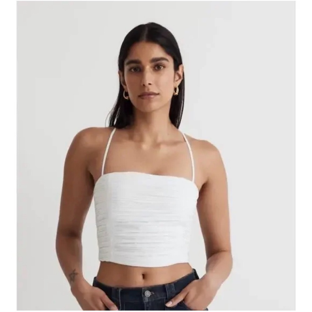 Madewell White Ruched Spaghetti-Strap Crop Top